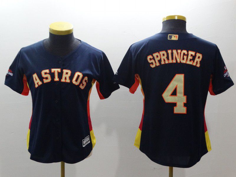 Women Houston Astros #4 Springer Blue Champion Edition MLB Jerseys->youth mlb jersey->Youth Jersey